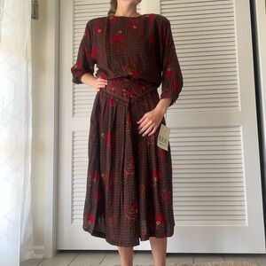 Vintage 80s R.E.O. Long Sleeve Paisley Maxi Dress